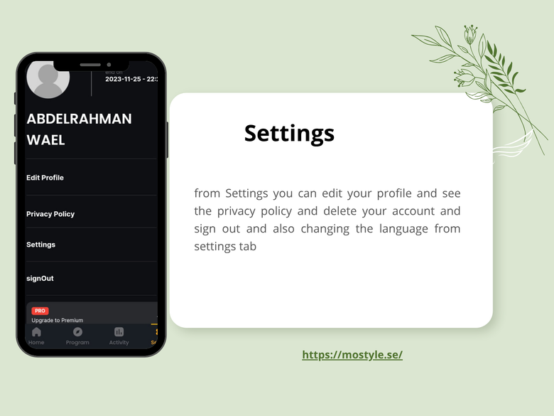 MoApp profile screen